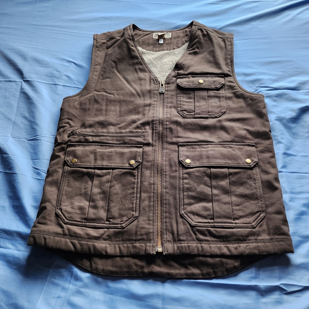 DULUTH TRADING CO SHERPA LINED DUCK CANVAS WORKWEAR VEST BROWN SIZE LARGE TALL